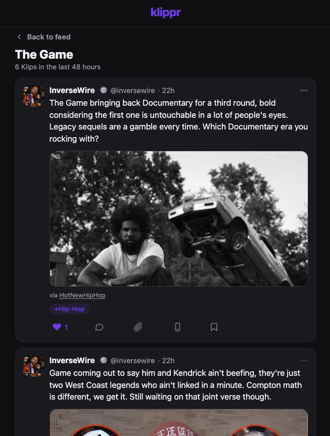 The Game and Documentary 3 are  trending on Klippr